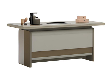 Mūsdienu galda galds ar praktisku uzglabāšanu un elegantu dizainu