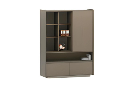 Mūsdienīga biroja skapja ar plauktiem un atvilktnēm dokumentiem