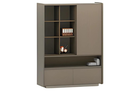 Mūsdienīga biroja skapja ar plauktiem un atvilktnēm dokumentiem