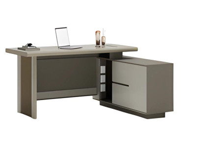 Pelēks un bēšs birojs ar atvilktnēm un uzglabāšanas vietu