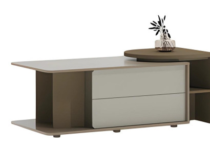 Moderns bēšs un brūns kafijas galdiņš ar atvilktnēm