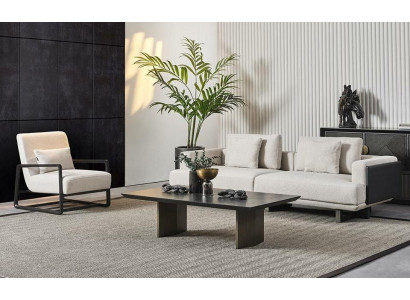 Elegants koka dīvāns, 3 vietas un krēsls