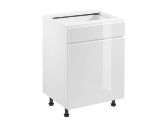 Mobilā virtuve ar atvilktni un spīdīgām plauktiem