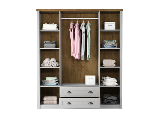 Kangaskaappi ar atvilktnēm un drēbju durvīm