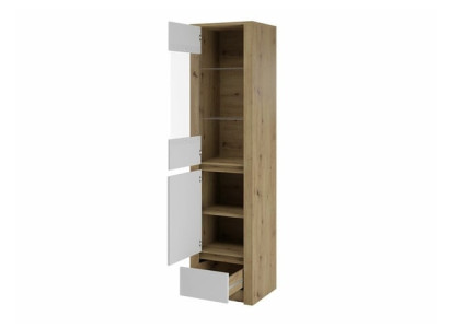 Stikla vitrīna ar stikla durvīm, stikla plauktiem un atvilktni