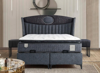 Elegants auduma un koka gultas ar matraci