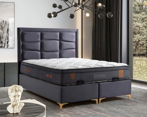 Moderns pelēks gultas komplekts ar matraci