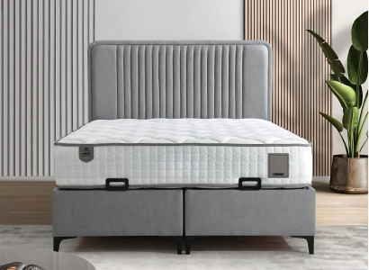 Elegants auduma un koka gultas ar matraci