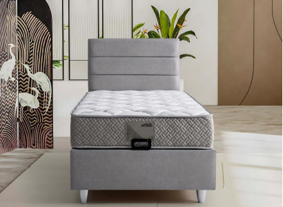 Elegants auduma un koka gultas ar matraci