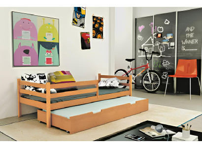 Divstāvu gulta Kaksosvuode ar divām gultām, atvilktņu gultu, bērnu gultu, koka gultu