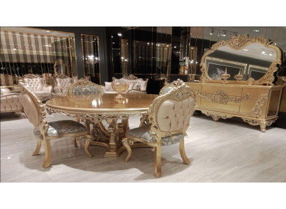 Luksusa komplekts ēdamistabas galda krēsls komoda spogulis krēsli galds 7 gab.