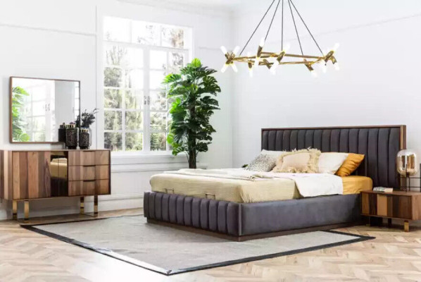Elegants guļamistabas mēbeļu komplekts minimalisma un funkcionalitātes stilā