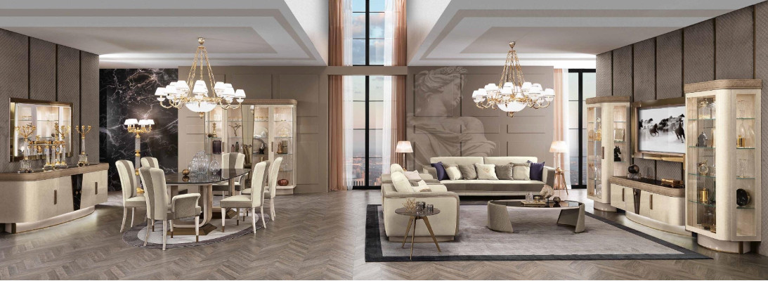 Virtuves Luxus vitrīna Vitrīnas stikla skapis Moderns beige plaukts galda piederumiem Jauna
