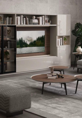 Dzīvojamais siena Moderns balts dzīvojamais istabas mēbeles Luksusa koka mēbeles Iekārtojums