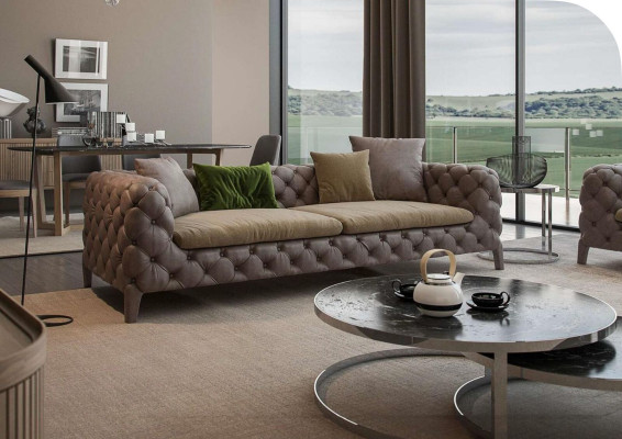 Tauper Chesterfield trīsvietīgais Luxus moderns dīvāns stila dzīvojamā istaba mēbeles