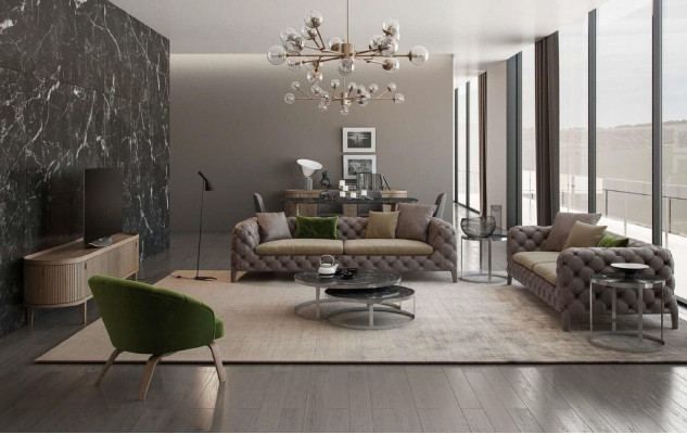 Tauper Chesterfield trīsvietīgais Luxus moderns dīvāns stila dzīvojamā istaba mēbeles