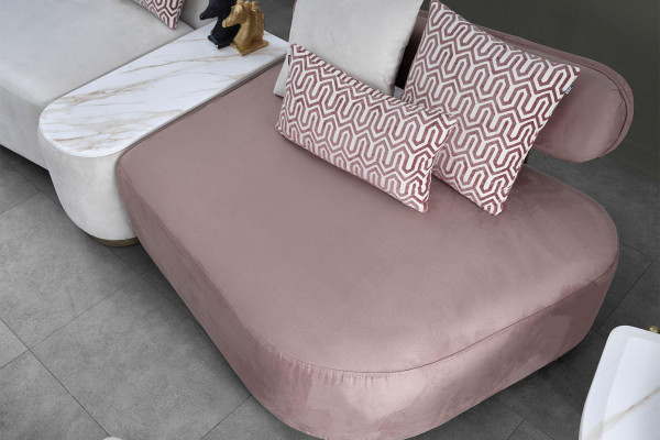 Sofas kompilācija Lielā gulta ar auduma klāju, rožu krāsā, trim vietas, 4 gabalus.