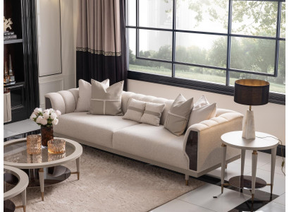 Dreibēda dīvāns 3-vietīgs galds Beža auduma dīvāna komplekts 3 gab.