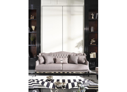 Chesterfield sofa 3 vietu auduma dīvāns pelēks trīssēdvietīgs mīkstais dīvāns audums