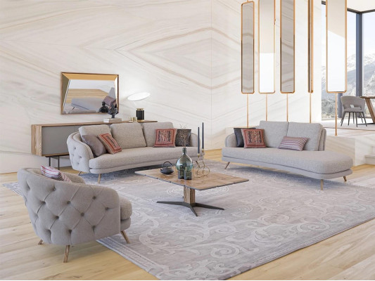 Polstermöbel Wohnzimmer 4-teiliges Set Chesterfield Dreisitzer-Sofas Luxus-Sessel