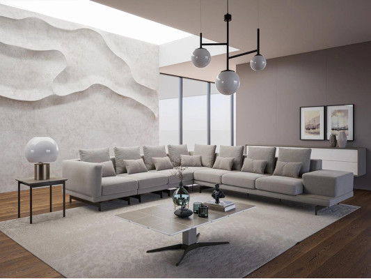 Dizainera dīvāns Dīvānu stūra sofa L-formas auduma polsteris garnitūra dzīvojamais istabas galdiņš