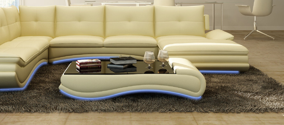 Sofa galds dizains Dzīvojamā istaba Stikls Āda Dīvāns Sofa Galds Kafija Palīgzinātājs