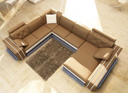 XXL Lielais dzīvojamā istaba Soļa stūra sofa Stūra dīvāns Sēdvietu komplekts Ādas dīvāni