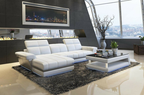 Ādas dīvanu dīvānā ar polsterējumu dizainera ādas dīvāns L formas.