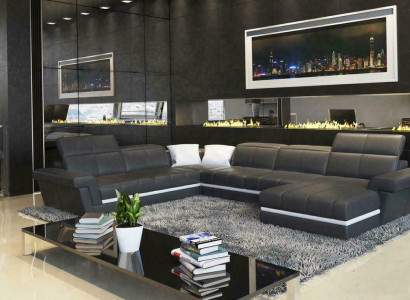 Ādas dīvāns Couch dzīvojamo platību U-forma dizains Modernas dīvāni Couchen