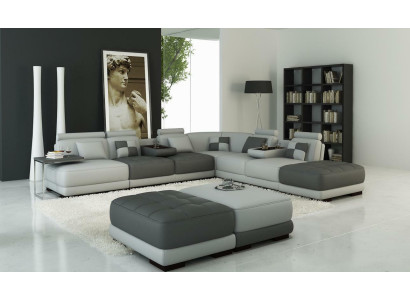 XXL dizainera dzīvojamā istaba Ar L formu stūra sofa Stūra komplekts galds.