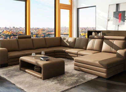 XXL Multifunkcionāla ādas dīvāns Dīvāns Lielais dīvāns Polster Dekor Stūra dīvāns Moderns