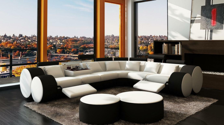 XXL Multifunkcionāls ādas dīvāns Dīvāns Big Sofa Polster Corner Sofa Dekors Moderns
