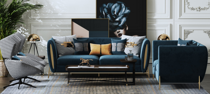 Sofa komplekts 3+1 sēdvieta dizaina dīvāniem auduma mīkstajās mēbelēs Relaksējošs Luxus