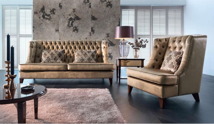 Sofa komplekts Ar sofa sēdekliem 3-vietīgs krēsls Chesterfield Moderns Audums Brūns 3 gab.