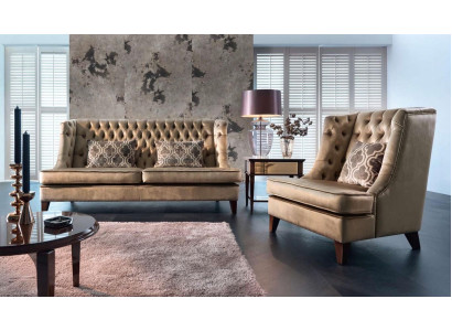 Sofa komplekts Ar sofa sēdekliem 3-vietīgs krēsls Chesterfield Moderns Audums Brūns 3 gab.