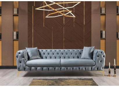 Trīsvietīga dīvāna Luxus Chesterfield 3 Sitzer Couches Pelēkas Ādas Dīvāni Samts Jauns Dīvāns