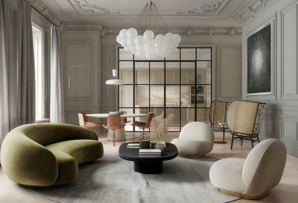 Dizaina gultas Lounge dīvāni Korduroja dīvāns 3 vietas audums apaļais kluba mēbeles stūra komplekts