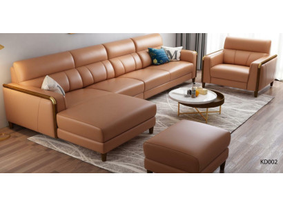 Sēdmebeļi Dzīvojamās telpas dizains Luksusa mākslīgais āda stūra dīvāns L-formas mēbeļu komplekts