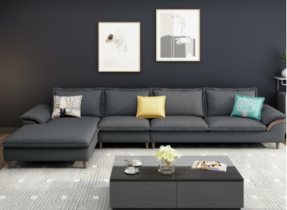 Tekstila luksusa stūra dīvāns L-formas mēbeles ar modernu atpūtas sēdekli.