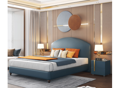 Gultas polsterveida dizaina luksusa metāla divguļamie gultas, dzīvojamā istaba, zila.