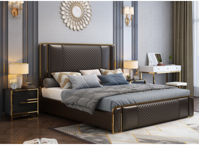 Luksusa dizainera gulta guļamistabai, pārklāta ar veļu, mēbeles gultas audums.