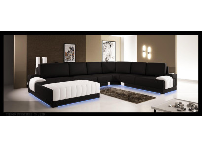 Polsterēts ādas dīvāns Sofa Couch Polster Eck Sitz Garnitur U Form XXL Big