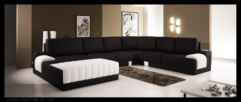 Polsterēts ādas dīvāns Sofa Couch Polster Eck Sitz Garnitur U Form XXL Big
