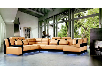 XXL formas ādas dzīvojamās zonas sofa, polsterēts sēdētājs, stūra dīvāns, liels komplekts.