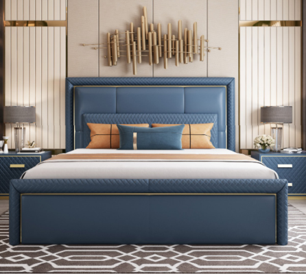 Mākslīgais gultas piegājas guļamistabā divvietīgā gultā luksusa viesnīcas gultas polsterēts ar ādu