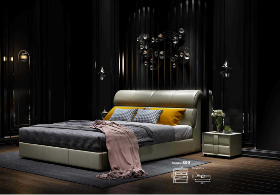 Luksusa gultas istabas ādas apdare divguļamie gultas no koka dizaina 180x200 cm jauna