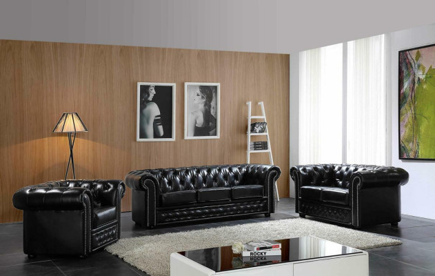 Chesterfield ādas dīvāns, dīvāns, galds, sēdeklis, komplekts, 3+2 vietu.