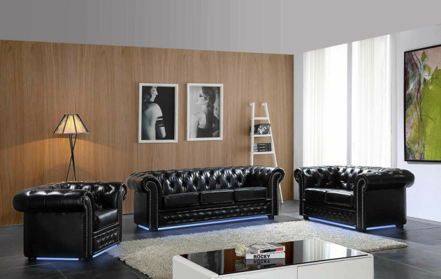 Chesterfield ādas dīvāns, dīvāns, galds, sēdeklis, komplekts, 3+2 vietu.
