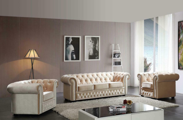 Chesterfield ādas dīvāns, dīvāns, galds, sēdeklis, komplekts, 3+2 vietu.