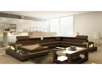 Ledersofa Sofa Ecksofa U Form Couch Wohnlandschaft Designer Sitz Ecke LEONARDO-B Koka dīvāns Diivāns Stūra diivāns U formas Dīvāns Dzīvojamā zona Dizainera sēdeklis Stūris LEONARDO-B